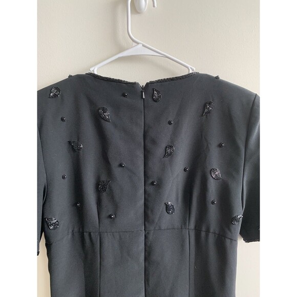 Morgan Taylor Evening Size 4 Black Beaded Dress Knee Length Short Sleeve - Picture 6 of 7